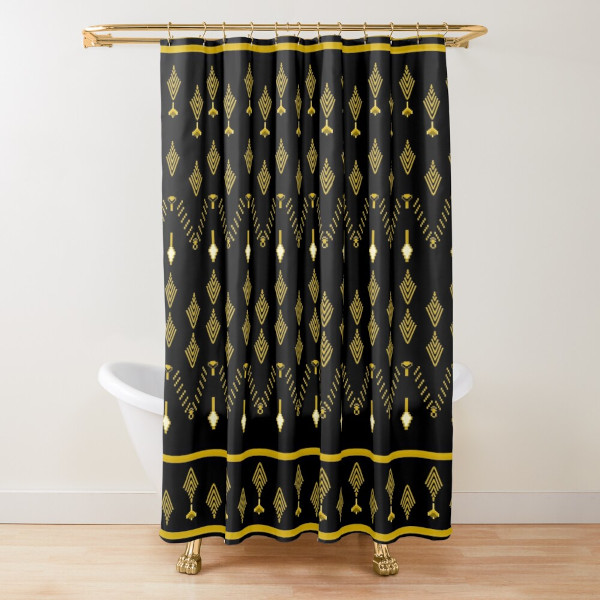 black shower curtain with thai silk design